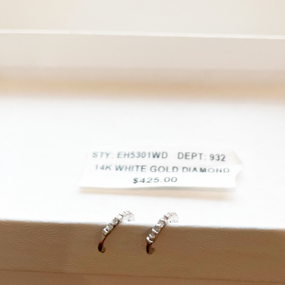 SALEπ€ Last One! Real Diamond 14k White Gold Huggie earring - Picture 8 of 17